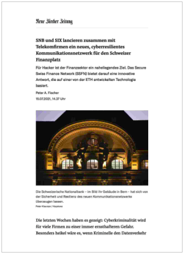 SNB und SIX lancieren  ein neues,  Kommunikationsnetzwerk für den Schweizer Finanzplatz