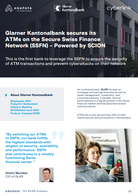 Glarner Kantonalbank secures its ATMs on the Secure Swiss Finance Network (SSFN) – Powered by SCION