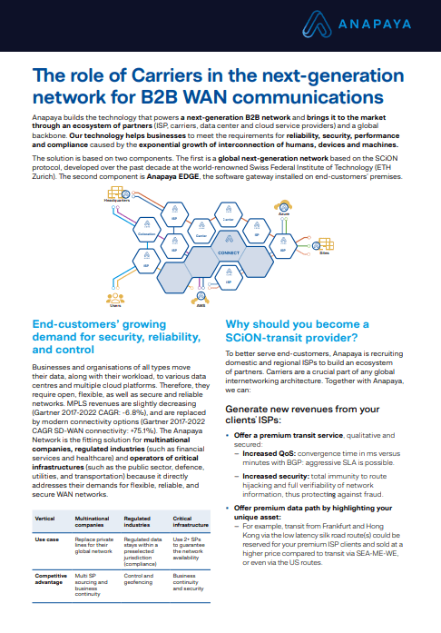 The role of carriers in the next generation network for B2B WAN communications