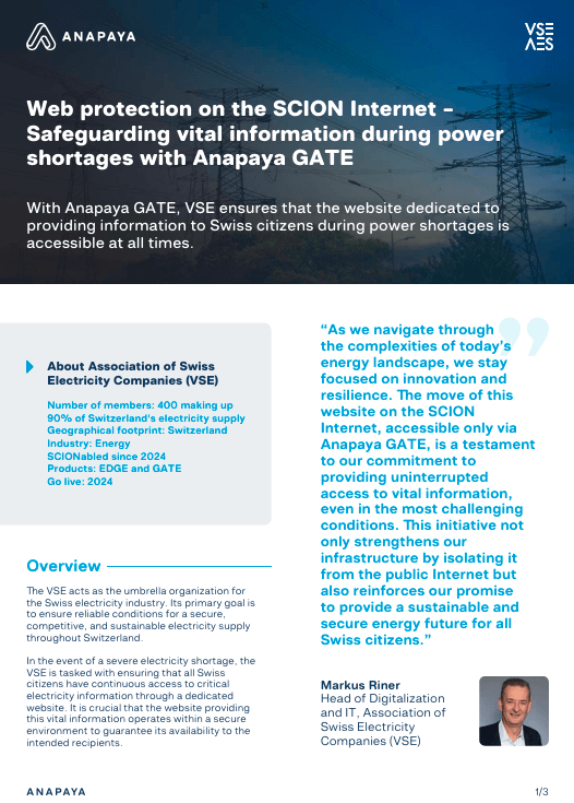 Web protection on the SCION Internet –  Safeguarding vital information during power  shortages with Anapaya GATE